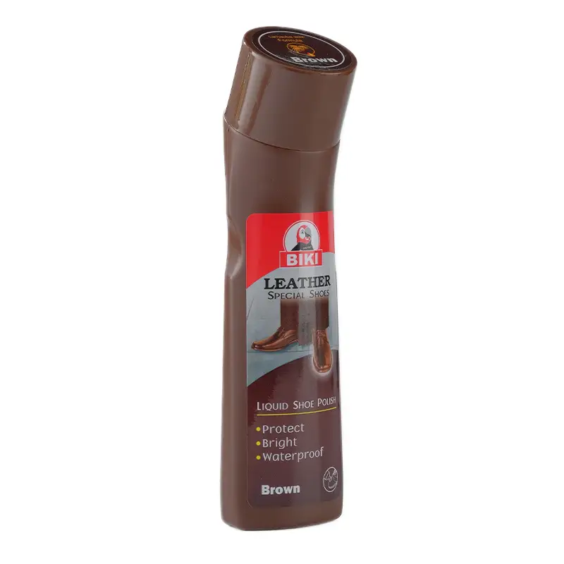 brown liquid shoe polish in brown bottle