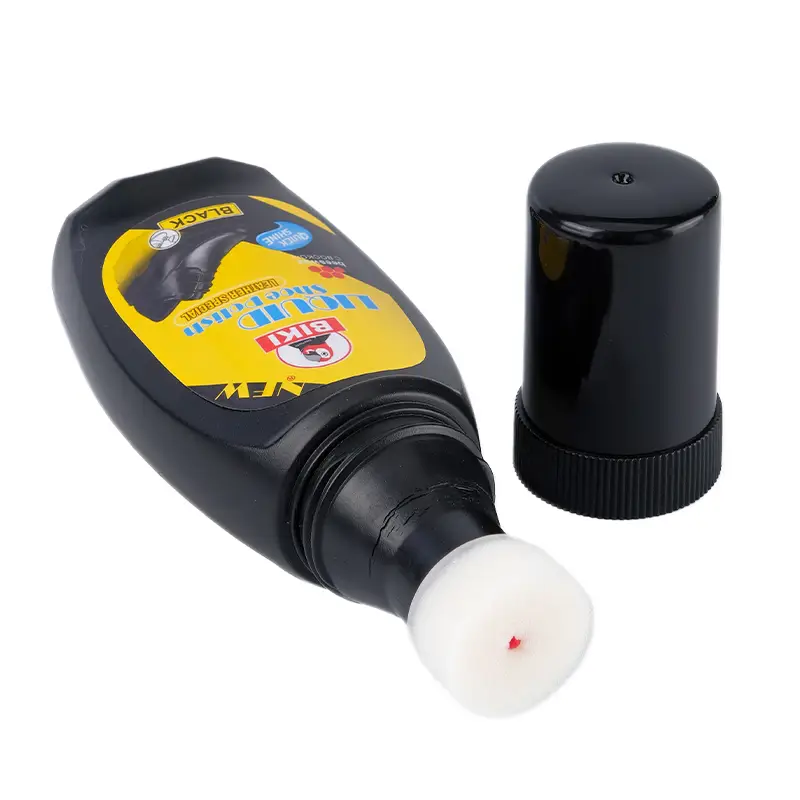 black shoe liquid bottle with built-in applicator