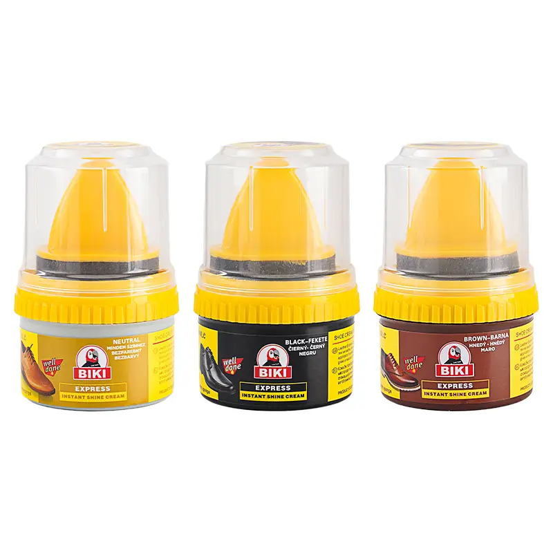 instant shoe polish in neutral, black, and brown colors