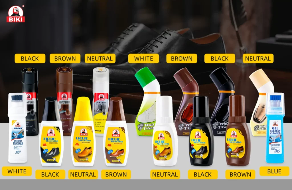Biki's various cleaning and care products in different colors