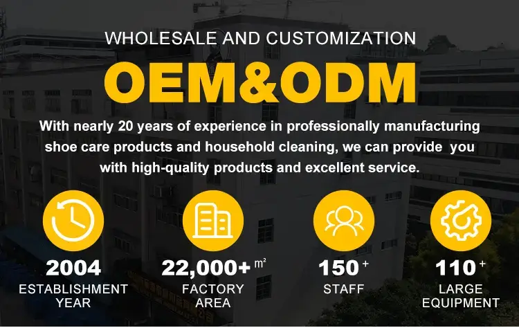 Biki OEM & ODM Shoe Care Products – 20 Years Experience, 22,000㎡ Factory, 150+ Staff, 110+ Equipment