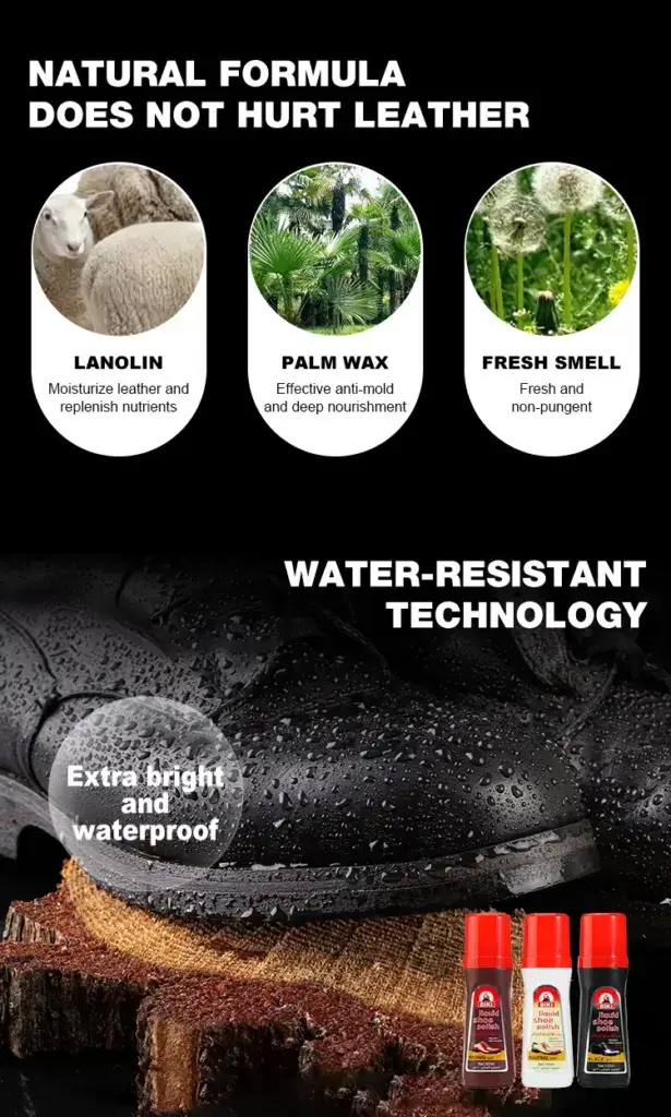 Biki Liquid Shoe Polish Natural Formula – Lanolin, Palm Wax, Fresh Smell & Water-Resistant Technology