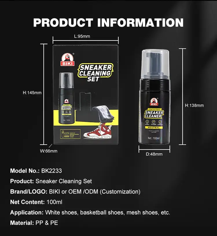 Biki Sneaker Cleaning Set Product Information – Model BK2233, 100ml, Dimensions & Customization Options