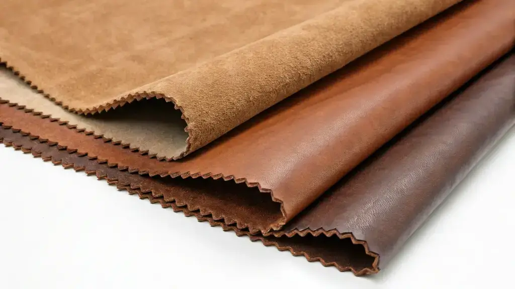 a comparision of smooth leather texture and suede