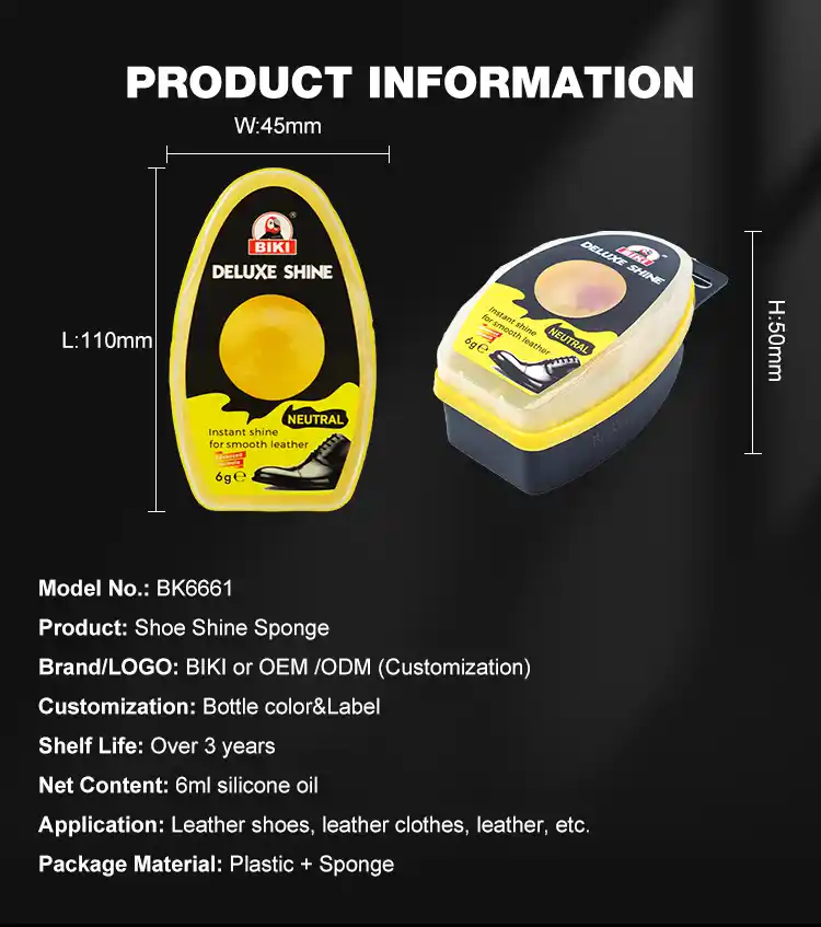 Biki Shoe Shine Sponge Product Information – Model BK6661, 6ml, Dimensions & Customization