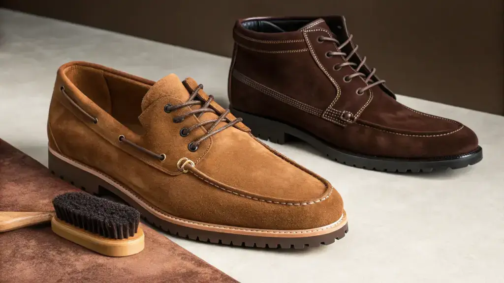 a macro shot of a classic nubuck and suede item