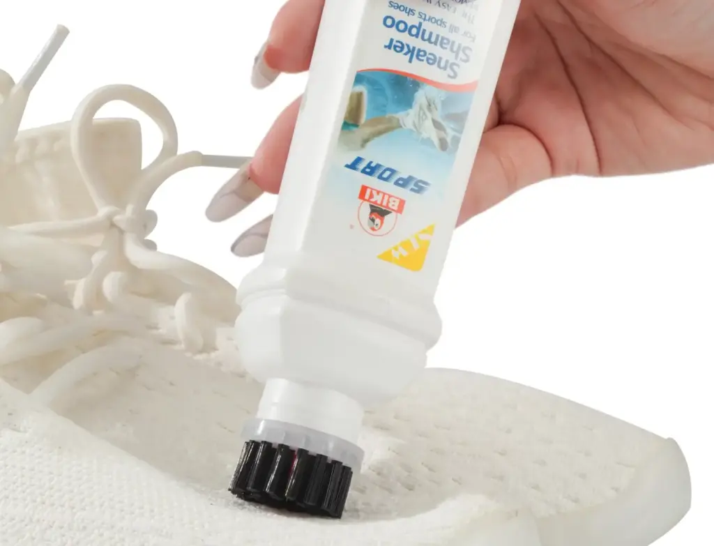 clean the yeezy sneakers with biki shampoo