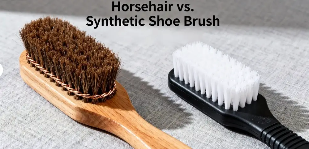 Side-by-side comparison of a horsehair shoe brush and a synthetic shoe brush.
