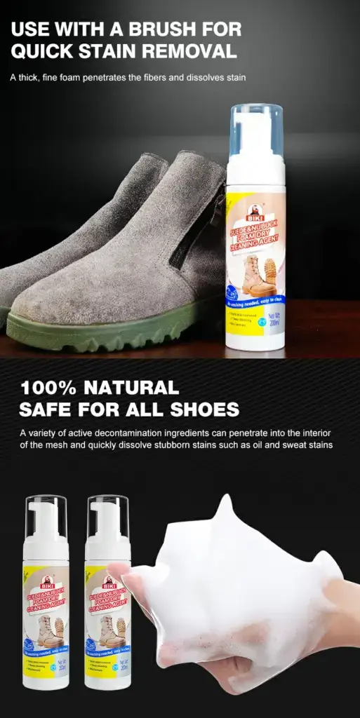 Biki Suede Foam Cleaner – Use with Brush for Quick Stain Removal, 100% Natural Ingredients
