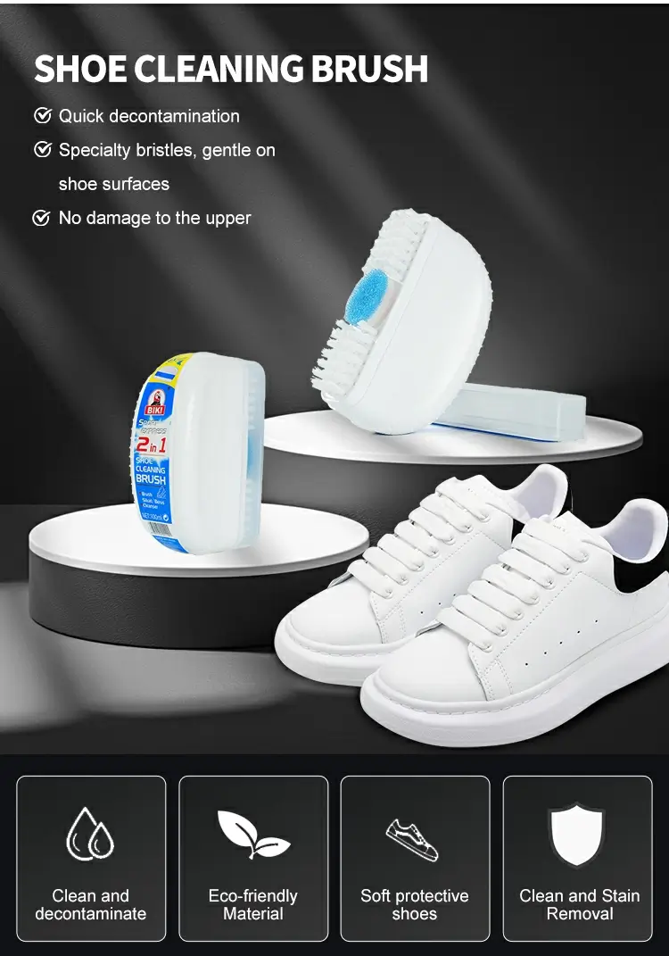 Biki 2-in-1 Shoe Cleaning Brush – Gentle Bristles, Quick Decontamination for White Sneakers