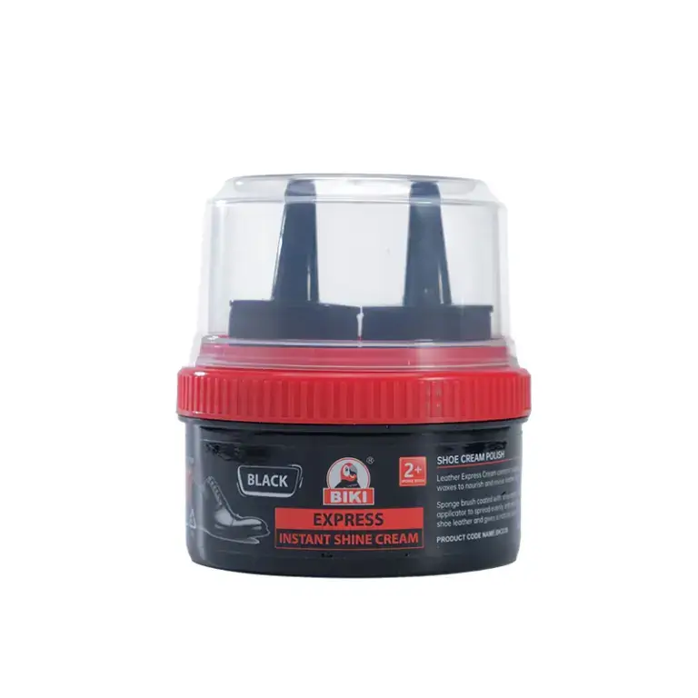 BK3339 Instant Shine Shoe Cream (200ml) with built-in sponge applicator. Available in Black and Neutral for wholesale.