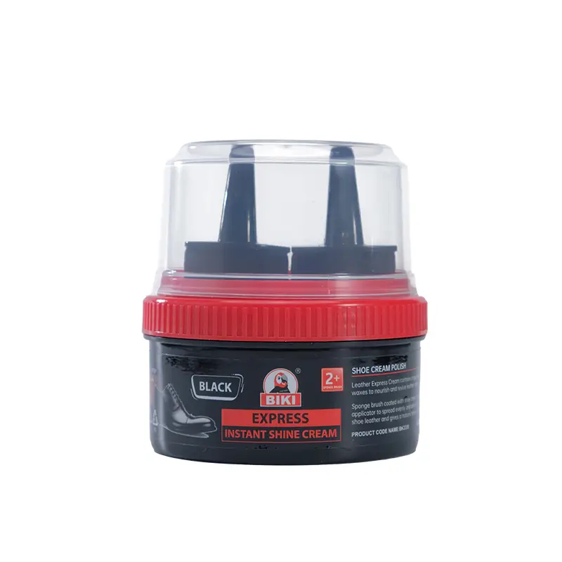 BK3339 Instant Shine Shoe Cream (200ml) with built-in sponge applicator. Available in Black and Neutral for wholesale.