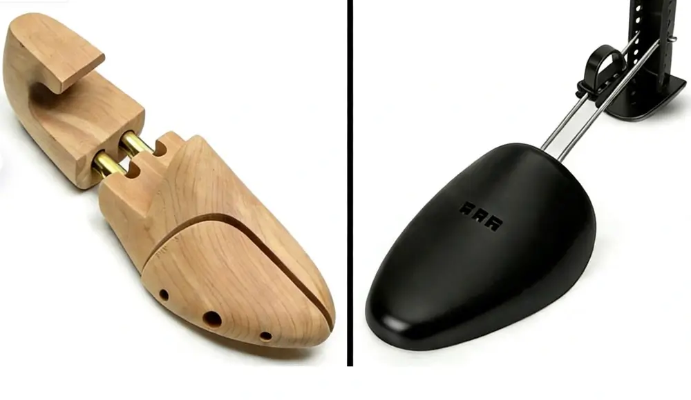 Comparison of wholesale cedar shoe trees versus lightweight plastic shoe trees for retail inventory planning.