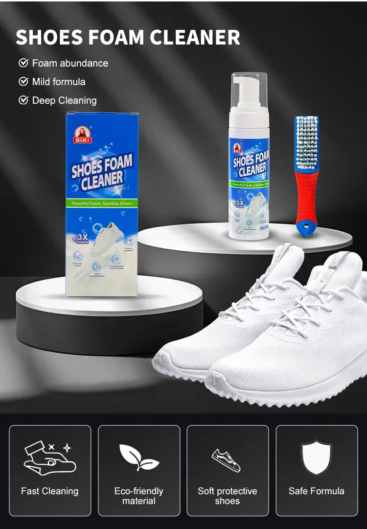 BIKI BK2200 shoe care bundle containing powerful cleaning solution and a professional brush for complete dirt protection.