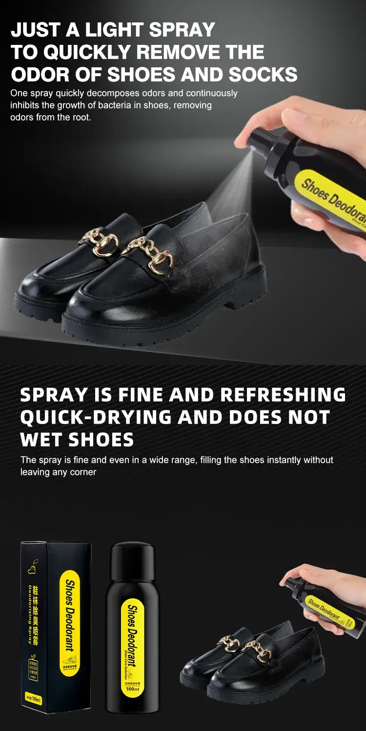Waterless quick-clean effect of BIKI TB787 shoe spray, effectively decomposing foul smells and suppressing bacteria inside footwear.