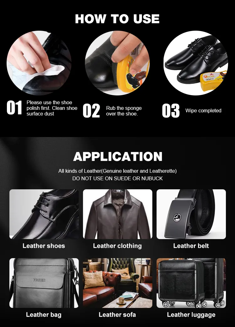 Step-by-step instructions for using Shoe Shine Sponge BK6660 to clean, polish, and maintain smooth leather shoes with minimal effort.
