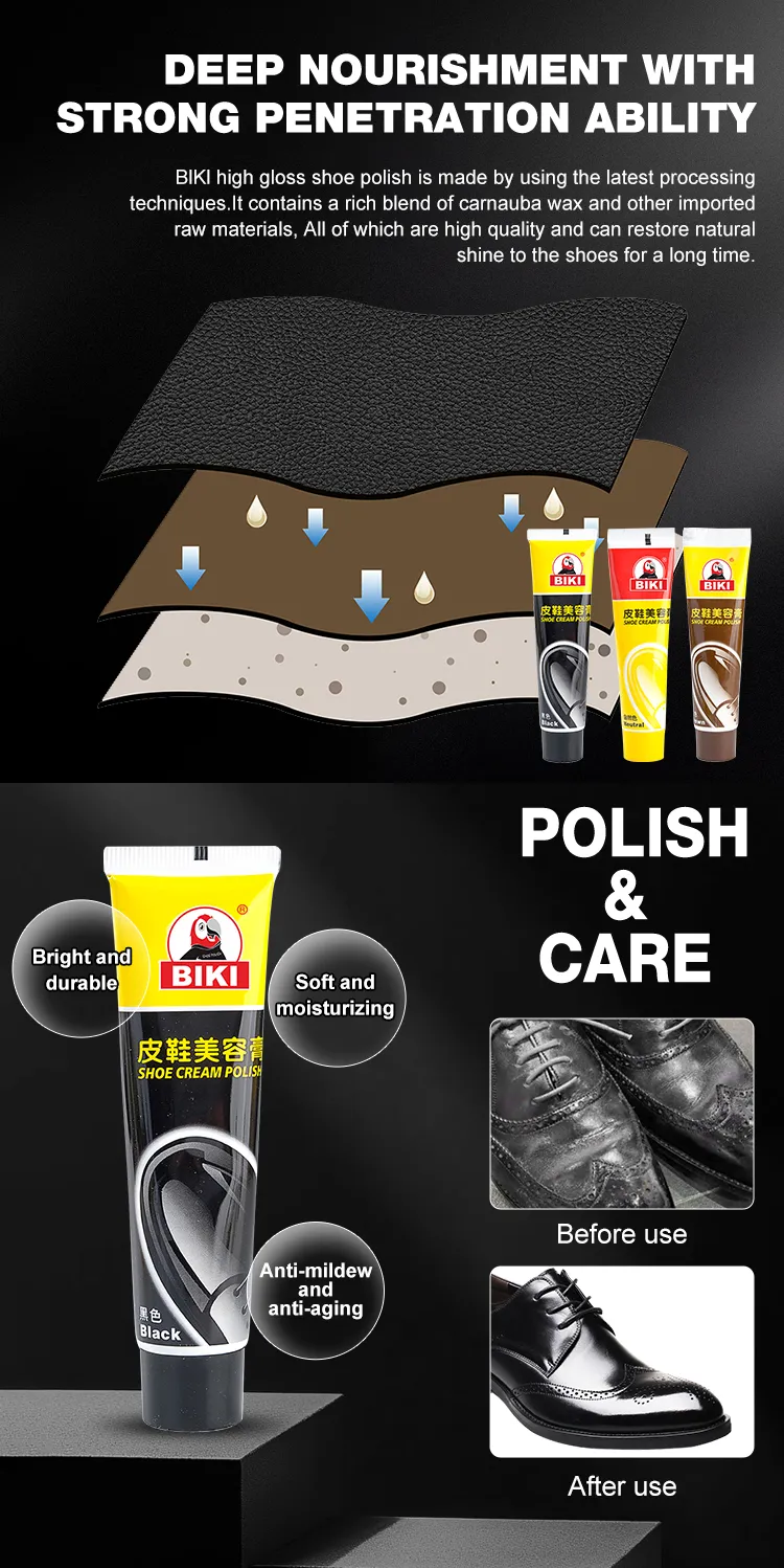Cream Shoe Polish BQ300 is enriched with premium carnauba wax to deliver long-lasting shine, deep conditioning, and enhanced protection for smooth leather shoes.