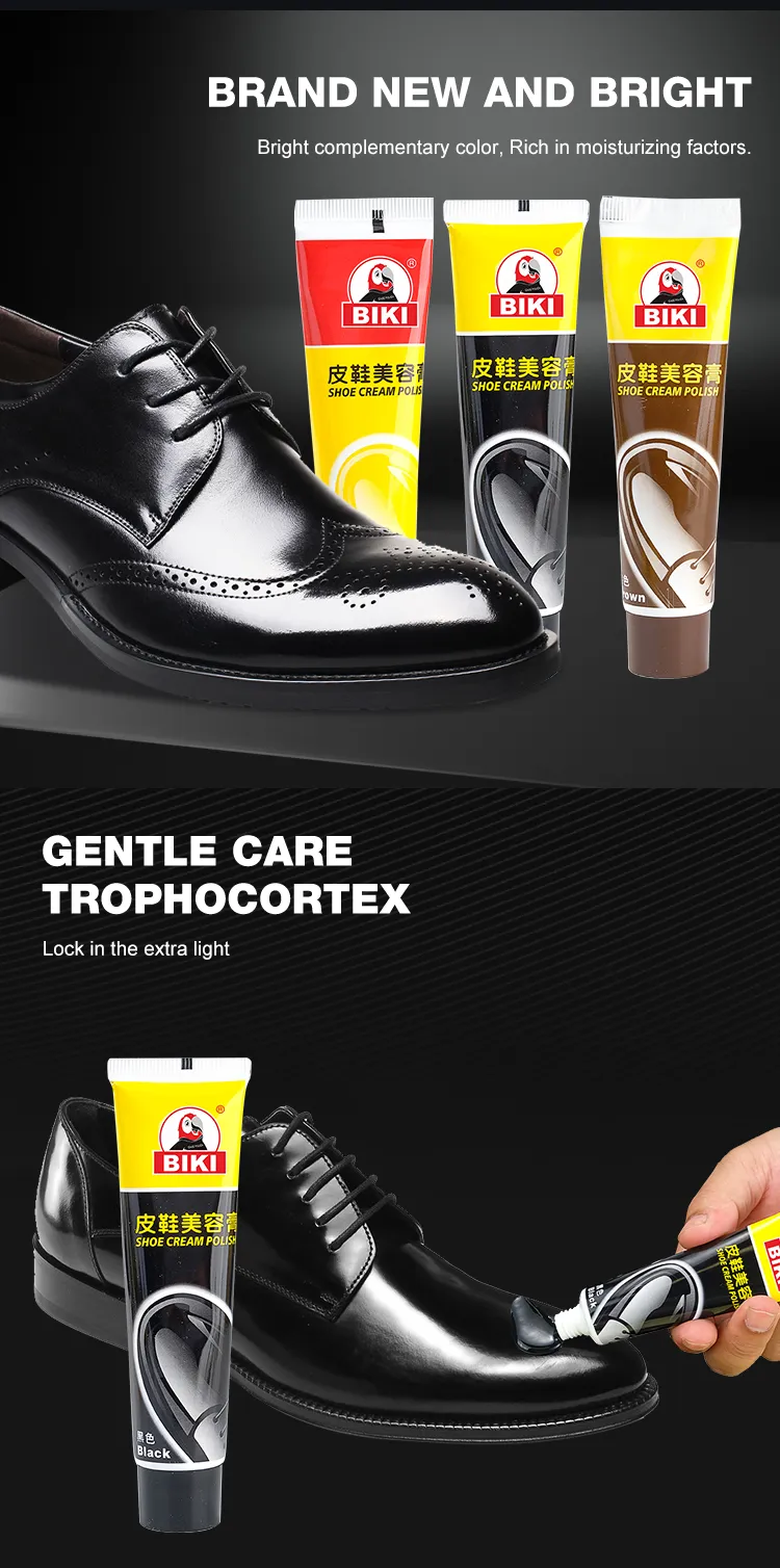 BIKI Cream Shoe Polish BQ300 penetrates deep into smooth leather, replenishing moisture, restoring faded color, and maintaining a naturally polished appearance.