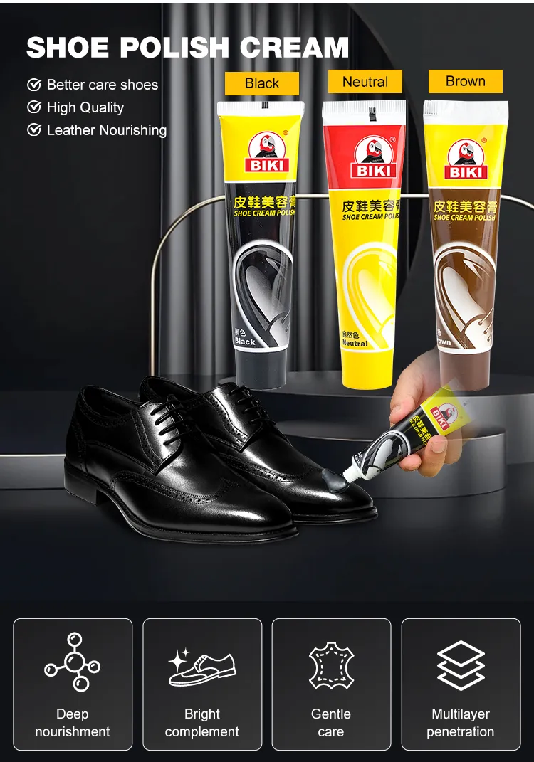 Cream Shoe Polish BQ300 provides deep nourishment, color restoration, gentle leather care, and multi-layer penetration to keep smooth leather soft and glossy.