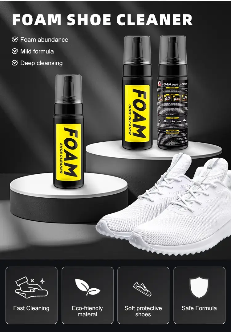Biki BK7715 foam shoe cleaner featuring a natural, safe, and eco-friendly mild formula for deep cleaning.