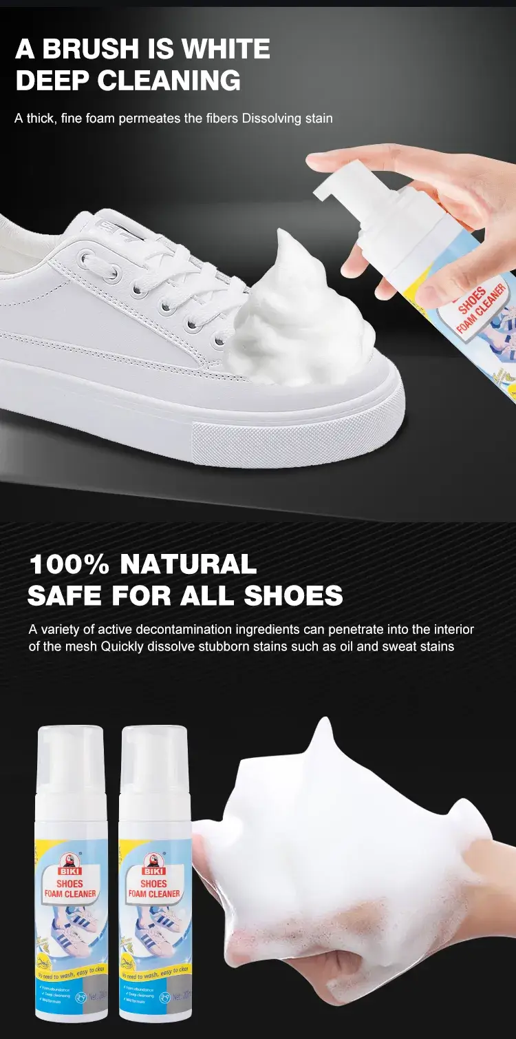 BIKI BK7733 shoe care product dispenses rich, creamy white active lather that is extremely mild on hands and materials.