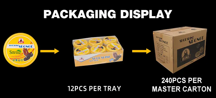 BIKI bk6600 shoe shine sponge, suitable for leather shoes. packing specs: 12 pcs per pack, 240 packs per carton.