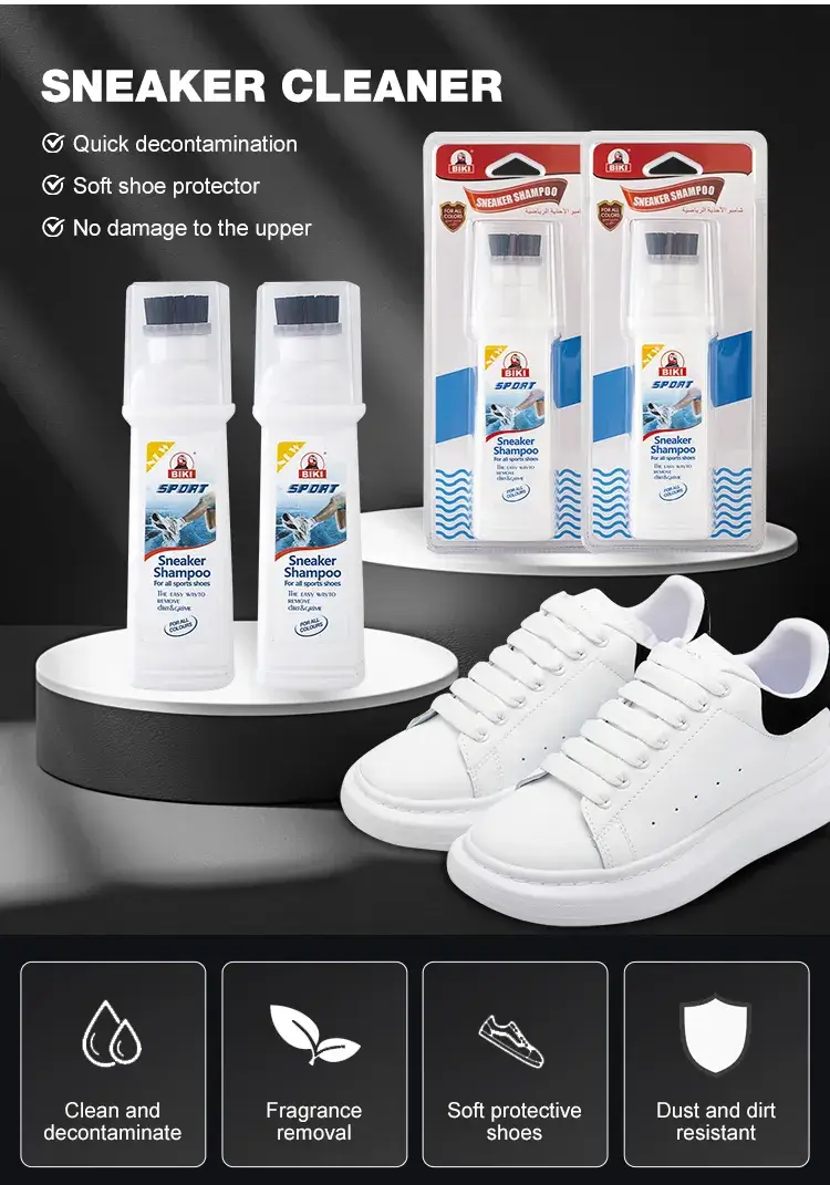 Biki BK7730 sneaker cleaning solution featuring a built-in brush for convenient deep cleaning and dust protection.