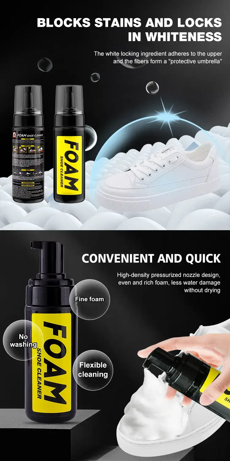 Waterless deep cleaning with Biki BK7715 foam shoe cleaner for quick and convenient stain protection.